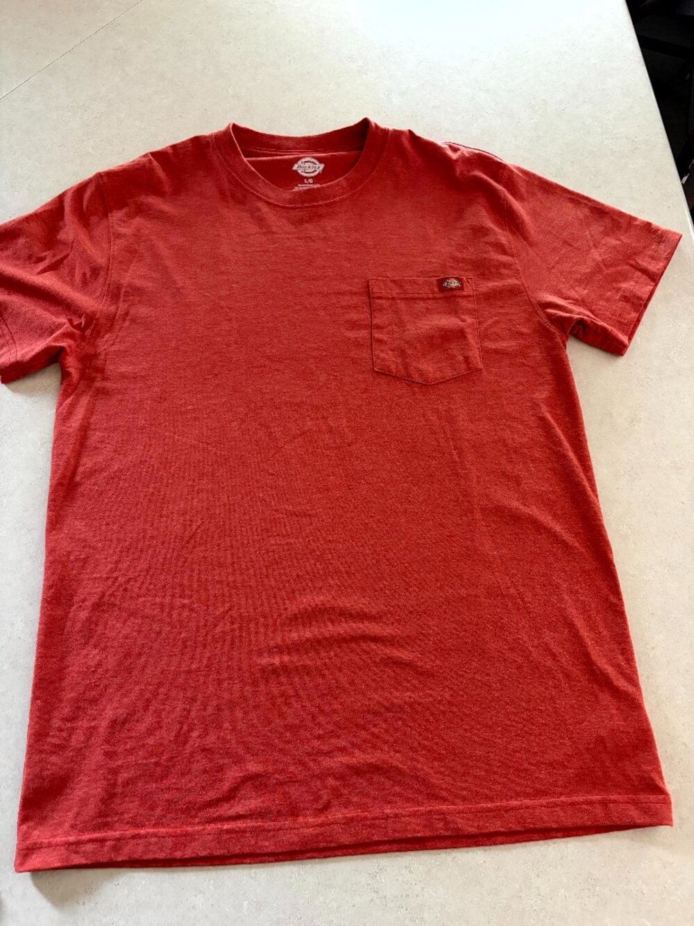 Dickies Mens Red/Orange Short Sleeve Pocket T-Shirt Large Heavyweight Cotton Tee
